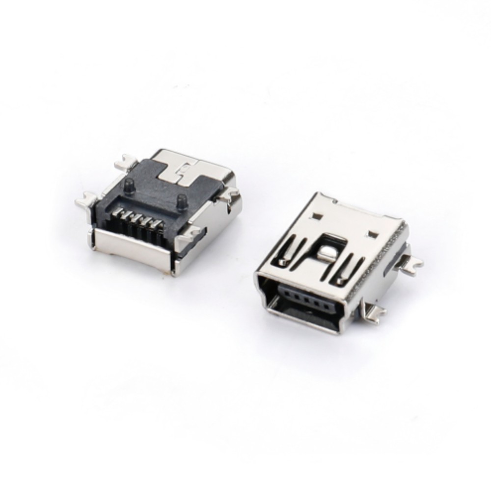 02BT-1105 MINI USB 5F SMT B型四腳全貼 雙卡點(diǎn) 有柱